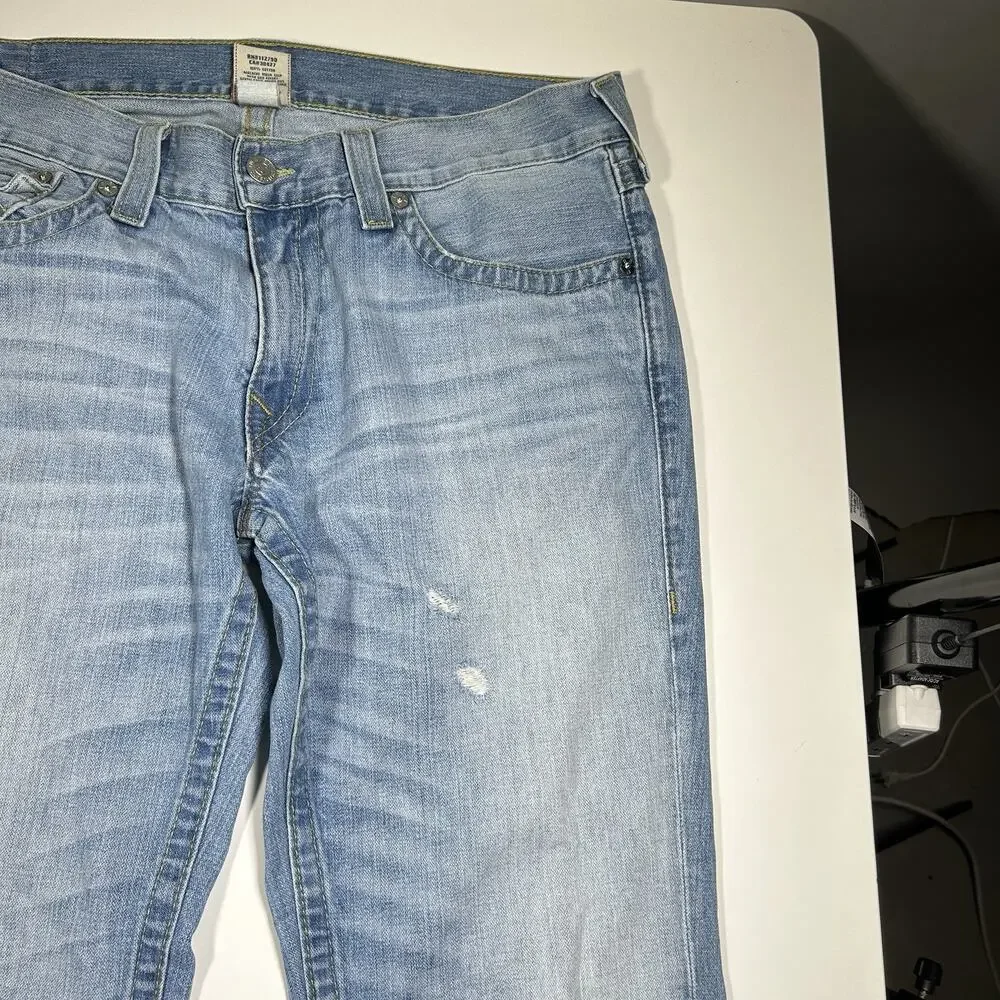 True Religion Ricky Jeans Mens 36x29.5 Light Wash Made In USA Y2K Distressed